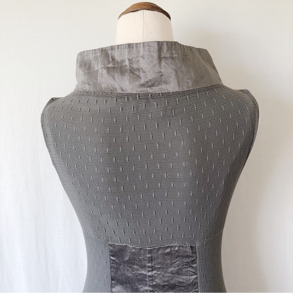 SISTE'S Size 8-10 Italian Grey Khaki Metallic Flax Blend Structured Dress Party - Picture 11 of 13